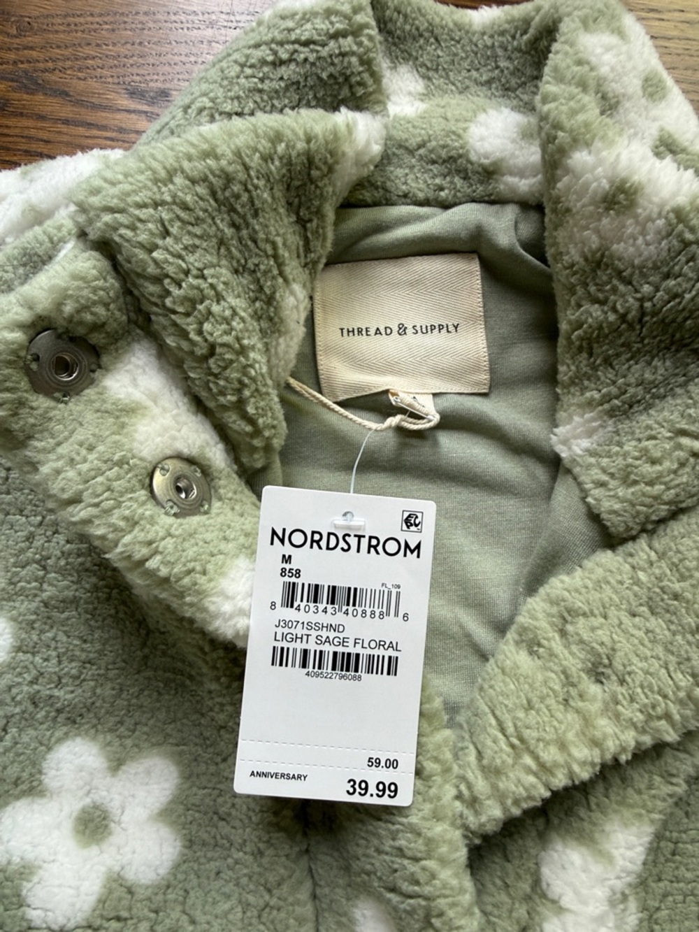 Thread & Supply Light Sage Floral Fleece Jacket - Picture 2 of 2